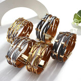 Allye Retro Rhinestone Leather Bracelet Multilayer Cross Wrap Charms