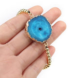 Natural Stone Pendant Bracelet Healing Druse Geode Agate Golden Alloy Beads