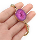 Natural Stone Pendant Bracelet Healing Druse Geode Agate Golden Alloy Beads