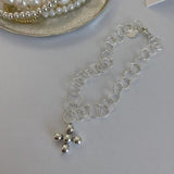 Origin Summer Minimalist Silver Round Bead Cross Charm Bracelet for Women