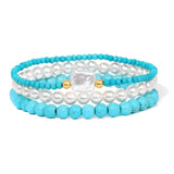 3Pcs Natural Stone Pearls Beaded Bracelets Flat Pearl Charm Bracelet