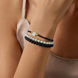 3Pcs Natural Stone Pearls Beaded Bracelets Flat Pearl Charm Bracelet