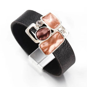 Vintage Geometric Metal Leather Bracelet for Women Bohemian Silver Wrap