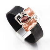 Vintage Geometric Metal Leather Bracelet for Women Bohemian Silver Wrap