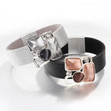 Vintage Geometric Metal Leather Bracelet for Women Bohemian Silver Wrap