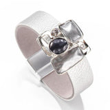 Vintage Geometric Metal Leather Bracelet for Women Bohemian Silver Wrap