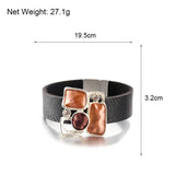 Vintage Geometric Metal Leather Bracelet for Women Bohemian Silver Wrap