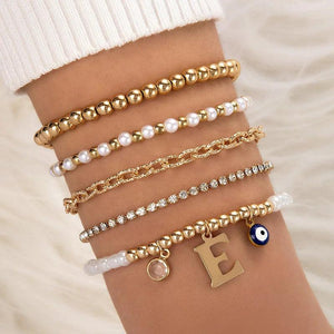 Pearl Stone Ball String Bracelet Set for Women