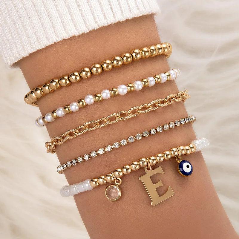 Pearl Stone Ball String Bracelet Set for Women