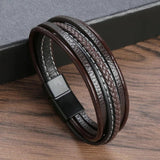 Braided Rope Leather Men Bracelet Stainless Steel Bangle