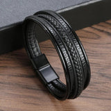 Braided Rope Leather Men Bracelet Stainless Steel Bangle