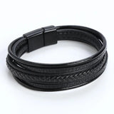 Braided Rope Leather Men Bracelet Stainless Steel Bangle
