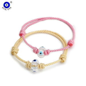Glass Evil Eye Bead Bracelet Braided Rope Adjustable Bracelet