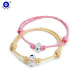 Glass Evil Eye Bead Bracelet Braided Rope Adjustable Bracelet