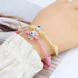 Glass Evil Eye Bead Bracelet Braided Rope Adjustable Bracelet