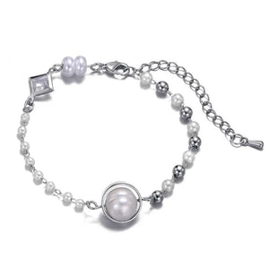 Romantic Crystal Pearl Bracelet, Handmade Braided Jewelry