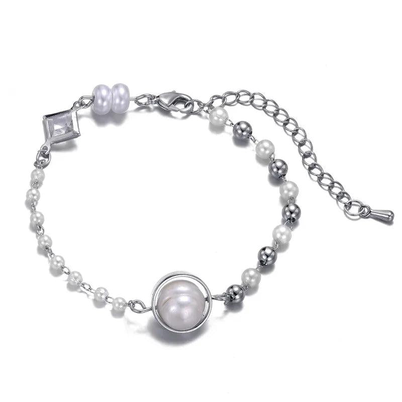 Romantic Crystal Pearl Bracelet, Handmade Braided Jewelry