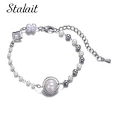 Romantic Crystal Pearl Bracelet, Handmade Braided Jewelry
