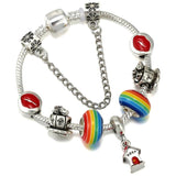 Red Charm Bracelet for Women with Rainbow Beads, Jewelry Gift