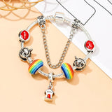 Red Charm Bracelet for Women with Rainbow Beads, Jewelry Gift
