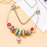 Red Charm Bracelet for Women with Rainbow Beads, Jewelry Gift
