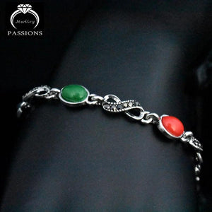 Colorful Resin Oval Connect Bead Bracelet Antique Silver Plated