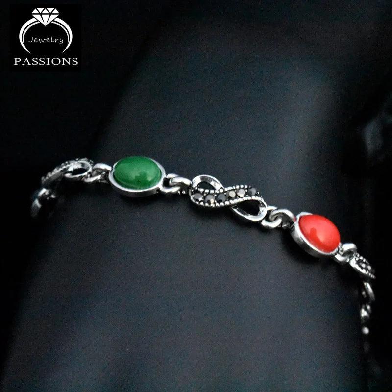 Colorful Resin Oval Connect Bead Bracelet Antique Silver Plated