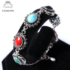Colorful Resin Oval Connect Bead Bracelet Antique Silver Plated