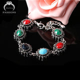 Colorful Resin Oval Connect Bead Bracelet Antique Silver Plated