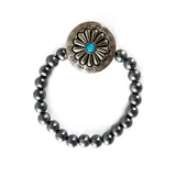 Turquoise Concho Feather Cross Western Beaded Bracelet