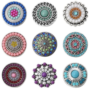 6pcs Crystal Rhinestone Snap Buttons Round Flower Metal 18mm