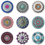 6pcs Crystal Rhinestone Snap Buttons Round Flower Metal 18mm