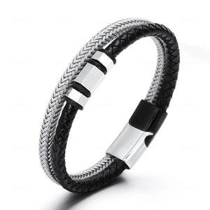 European American Stainless Steel Leather Bracelet