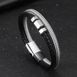 European American Stainless Steel Leather Bracelet