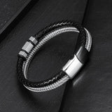 European American Stainless Steel Leather Bracelet