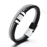 European American Stainless Steel Leather Bracelet