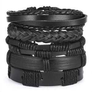 5pcs Leather Braided Bracelets for Men Retro Punk Rock Hand Jewelry