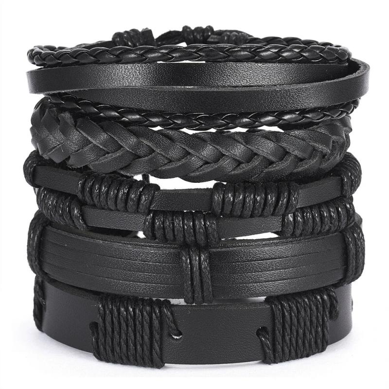 5pcs Leather Braided Bracelets for Men Retro Punk Rock Hand Jewelry