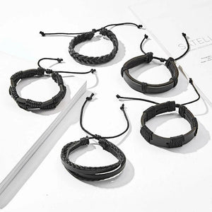 5pcs Leather Braided Bracelets for Men Retro Punk Rock Hand Jewelry