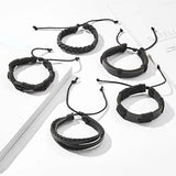 5pcs Leather Braided Bracelets for Men Retro Punk Rock Hand Jewelry