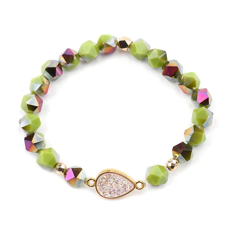BOJIU Faceted Crystal Heart Druzy Stone Charm Bracelet