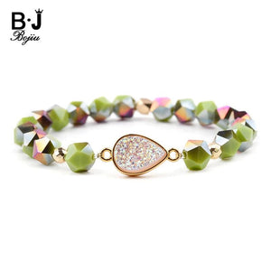BOJIU Faceted Crystal Heart Druzy Stone Charm Bracelet