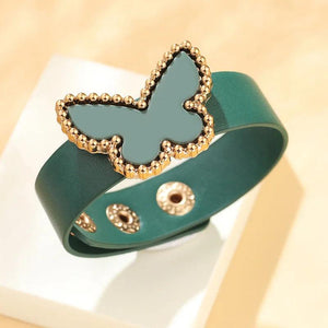 Boho PU Leather Wrap Bracelets Acrylic Butterfly Women Bracelet