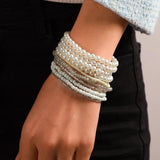 11Pcs Pearl Bracelet Sets Elastic Beaded Bracelets for Women Jewelry