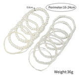 11Pcs Pearl Bracelet Sets Elastic Beaded Bracelets for Women Jewelry