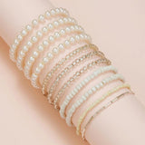 11Pcs Pearl Bracelet Sets Elastic Beaded Bracelets for Women Jewelry