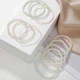 11Pcs Pearl Bracelet Sets Elastic Beaded Bracelets for Women Jewelry