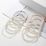 11Pcs Pearl Bracelet Sets Elastic Beaded Bracelets for Women Jewelry
