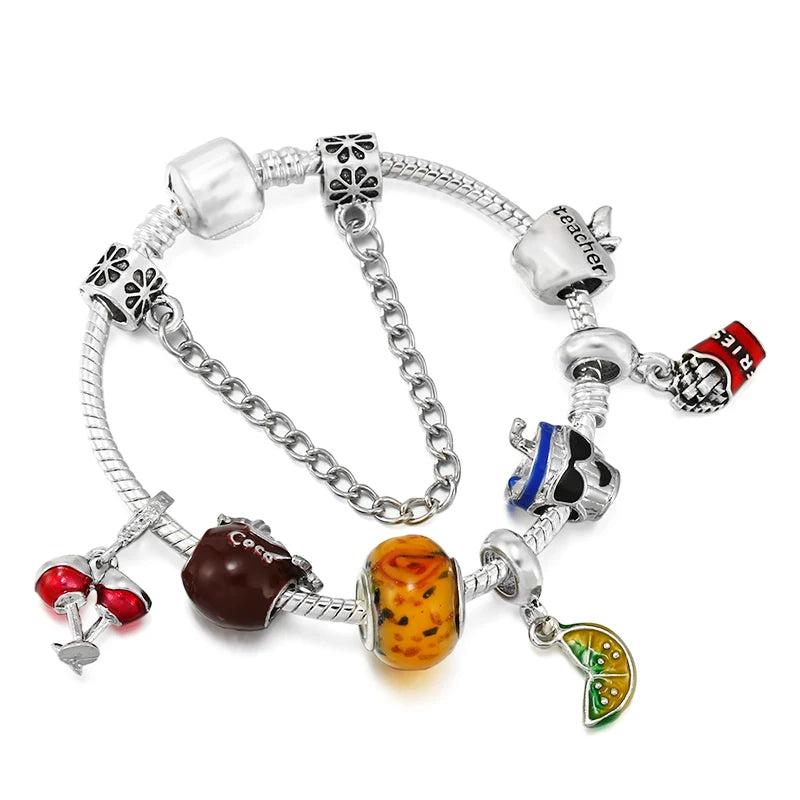 Juice Beads Wine Glass Pendant Charm Bracelet For Women