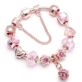 Vintage Rose Charm Bracelet with Flower Pendant & Crystal Ball